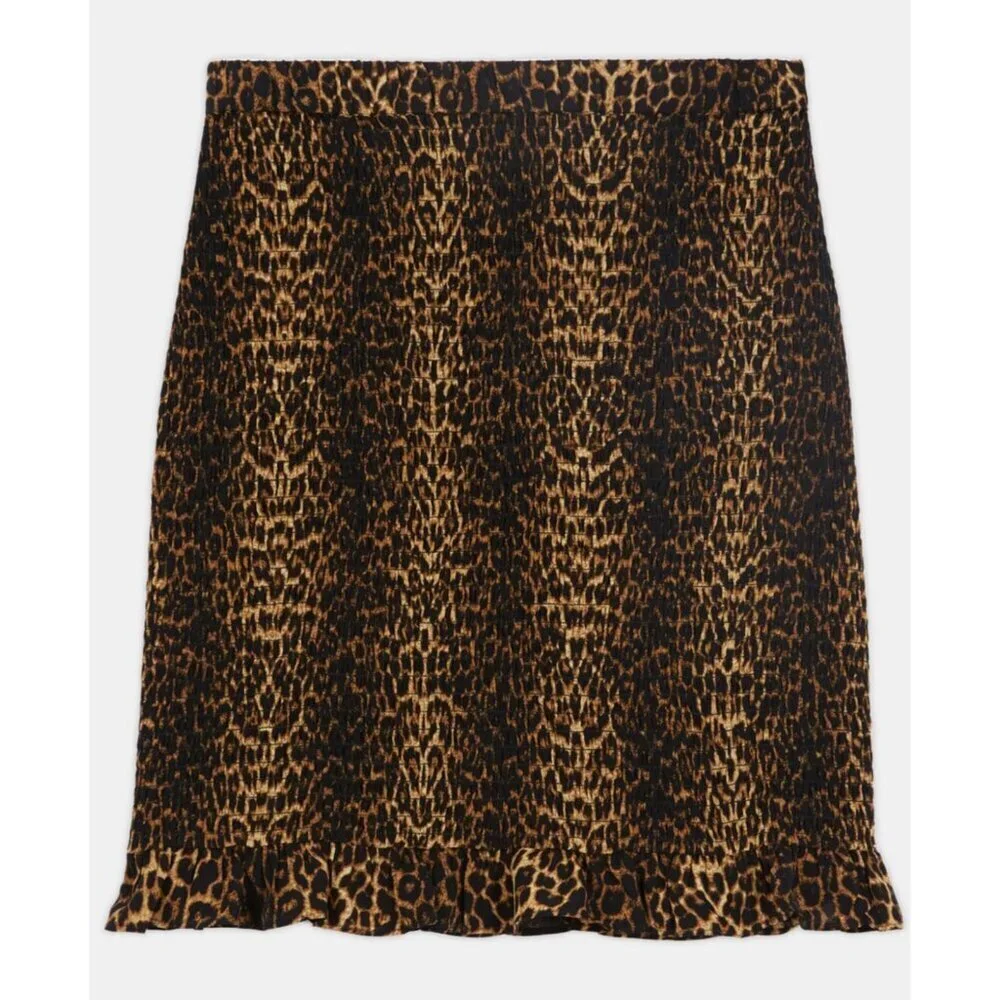 NWT The Kooples Leopard Mini Skirt Stylish with Stretchy‎ Smocking Sz 8